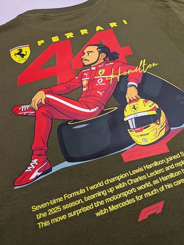 Starton Apparel Unisex Cotton Formula 1 Lewis Hamilton Norris Senna F1 Motorsport Graphic Print Oversized Fit T-Shirt (in, Alpha, S, Plus, Olive Lewis)