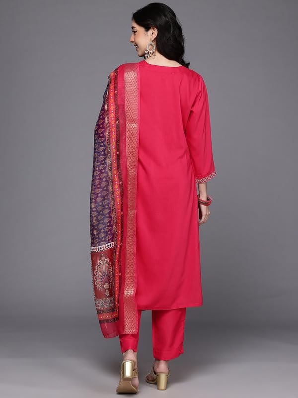Ahalyaa Women's Silk Blend Kurta Set (GI-AHKUPNDU-COMBO-1134_Pink
