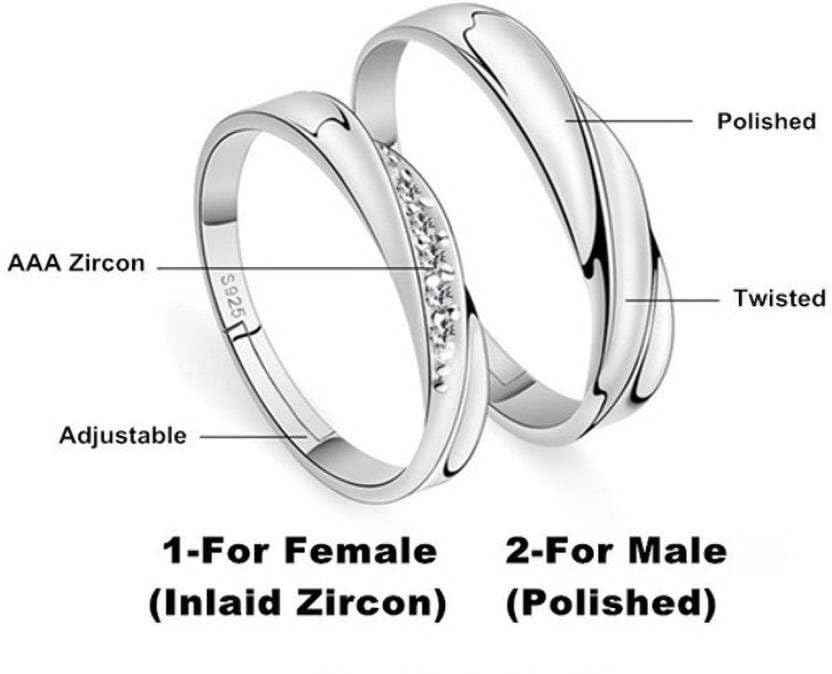 Nilu's Collection Unisex Adult 925 Sterling Silver Cubic Zirconia Designer Couple Rings, Adjustable Couple Band, Promise Rings For Lovers