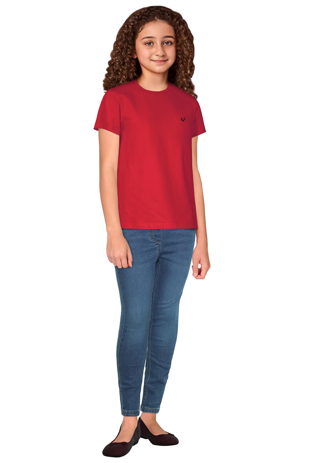 Allen Solly Junior Girl's Plain Regular T-Shirt (AGKCERGF857559_Red 14 | 13-14 Years)