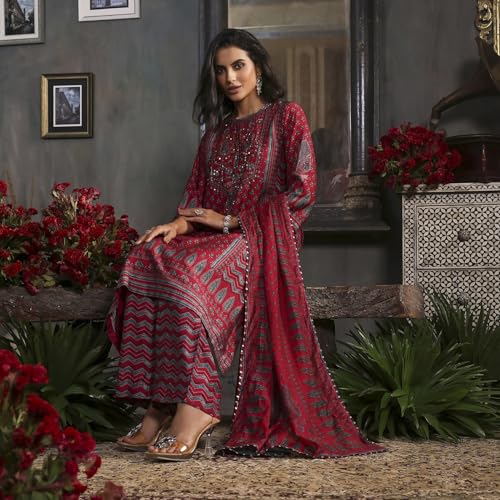 Biba Women's Viscose Kurta Set (SKDRSTELE30315AW25RED_Red