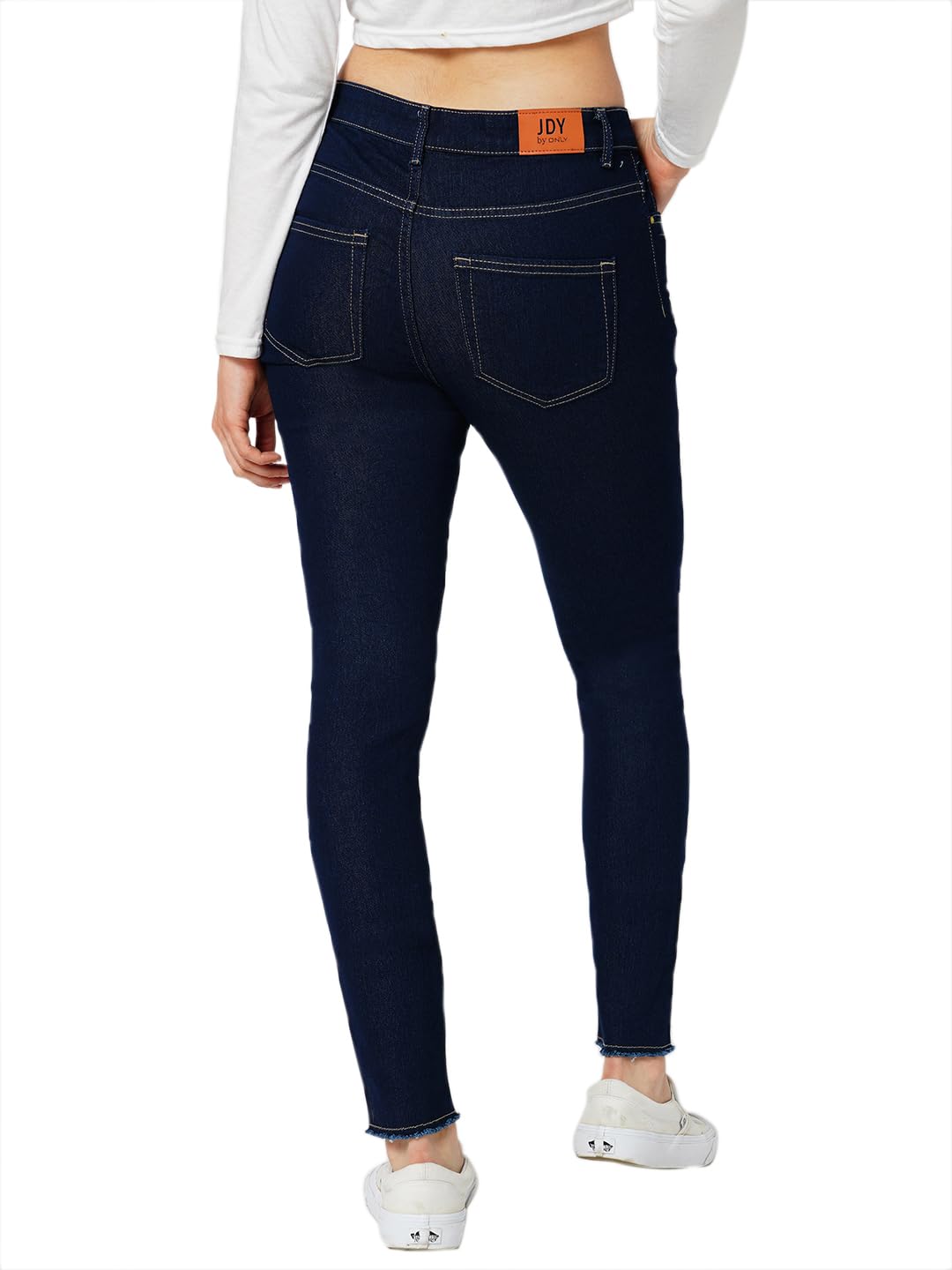 ONLY Women Solid Cotton Blend Skinny Fit Mid Rise Stretchable Dark Blue Jeans