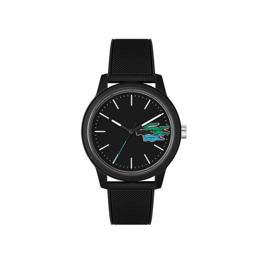 Lacoste Lacoste.12.12 Qtz Basic Black Round Dial Men's Watch|Black Silicone Material|Multi Color Band - 2011134