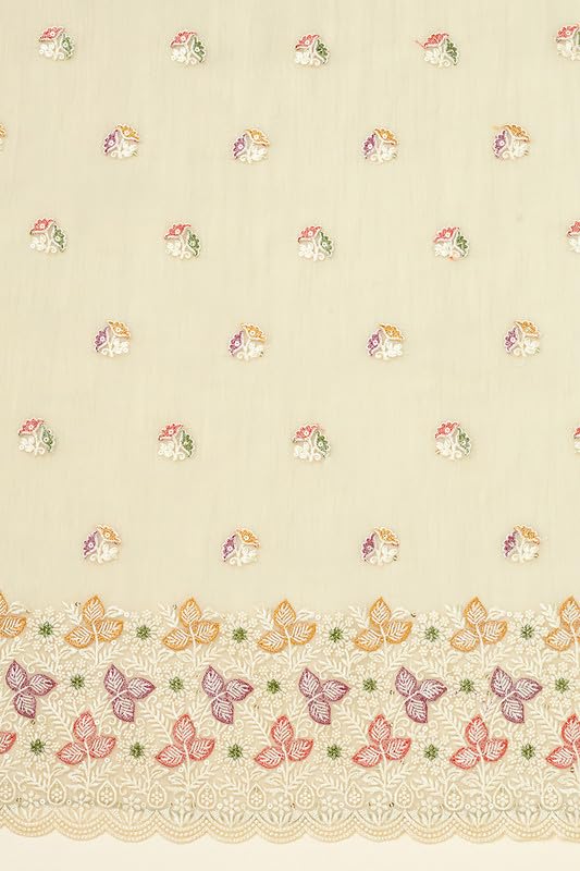 Soch Womens Olive Crinkle Chiffon Embroidered Unstitch Dress Material With Sequins