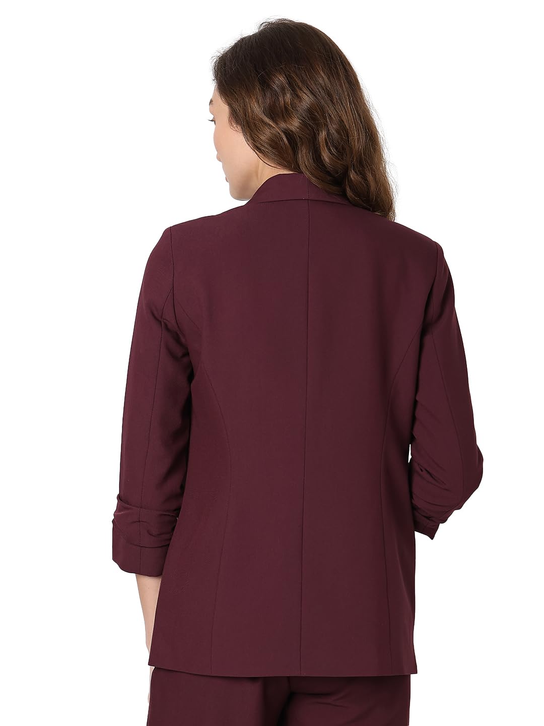VERO MODA Women Solid Maroon Relaxed Fit Single Breasted Blazer