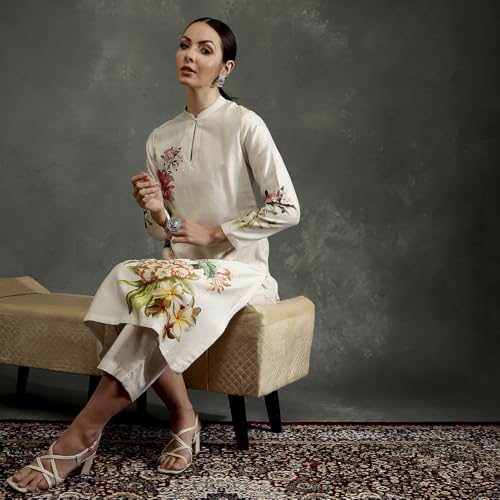 BIBA Women's Silk Chanderi Kurta Sets (CKD10959AW24IVRY_White