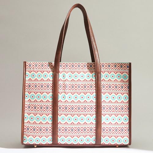 TEAL BY CHUMBAK Women's Office Tote Bag, Printed Canvas Shoulder Bag for College, Work and Travel, Stylish and Durable with Laptop Compartment