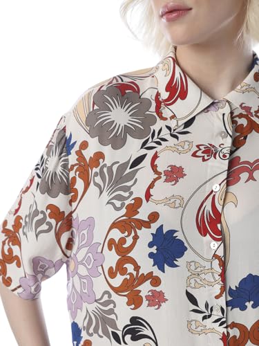ONLY Women's Graphic Print Oversized Fit White Shirt