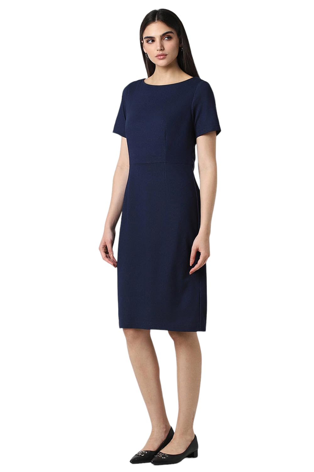 Van Heusen Women's Polyester Blend Modern Knee-Length Dress (VWDRCRGPS06294_Navy