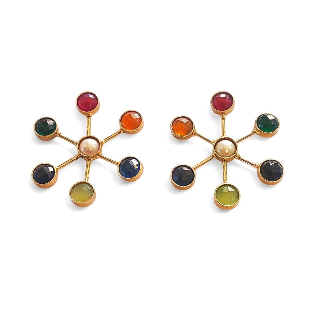 Jiaara Handcrafted Elegant Brass Sun Stone Earrings For Women