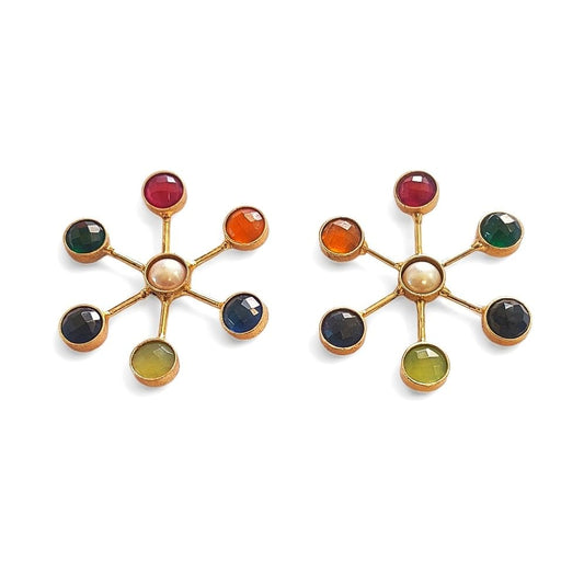 Jiaara Handcrafted Elegant Brass Sun Stone Earrings For Women