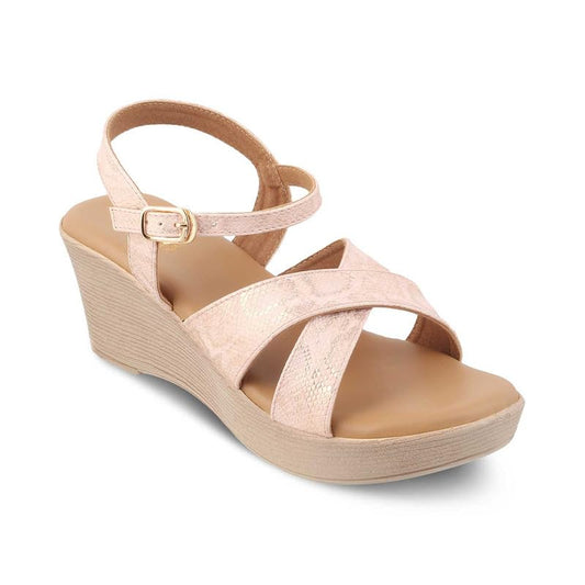 tresmode 239-AVIO CHAMPAGN WOMEN DRESS WEDGE SANDALS EU/38 UK/5