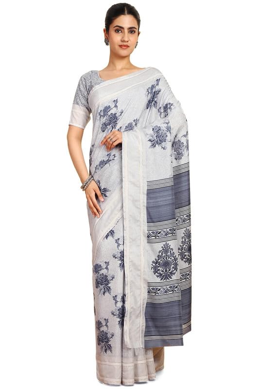 Soch Womens Grey Art Silk Floral Print Saree