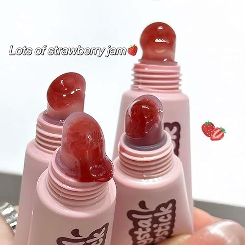 Cappuvini Crystal Lip Glaze | Transparent Jelly Texture | Long Stay with Lip Care Benefits | Adorable Keychain Packaging | Long-Lasting Lip Glaze with Glossy Finish | Light Pink & Purple Shades for Women | Korean Style Makeup for Girls & Teens (01# Strawb