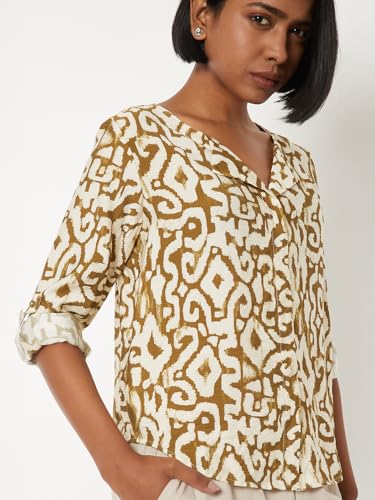 Max Women Printed Blouse (Yellow_XXL)