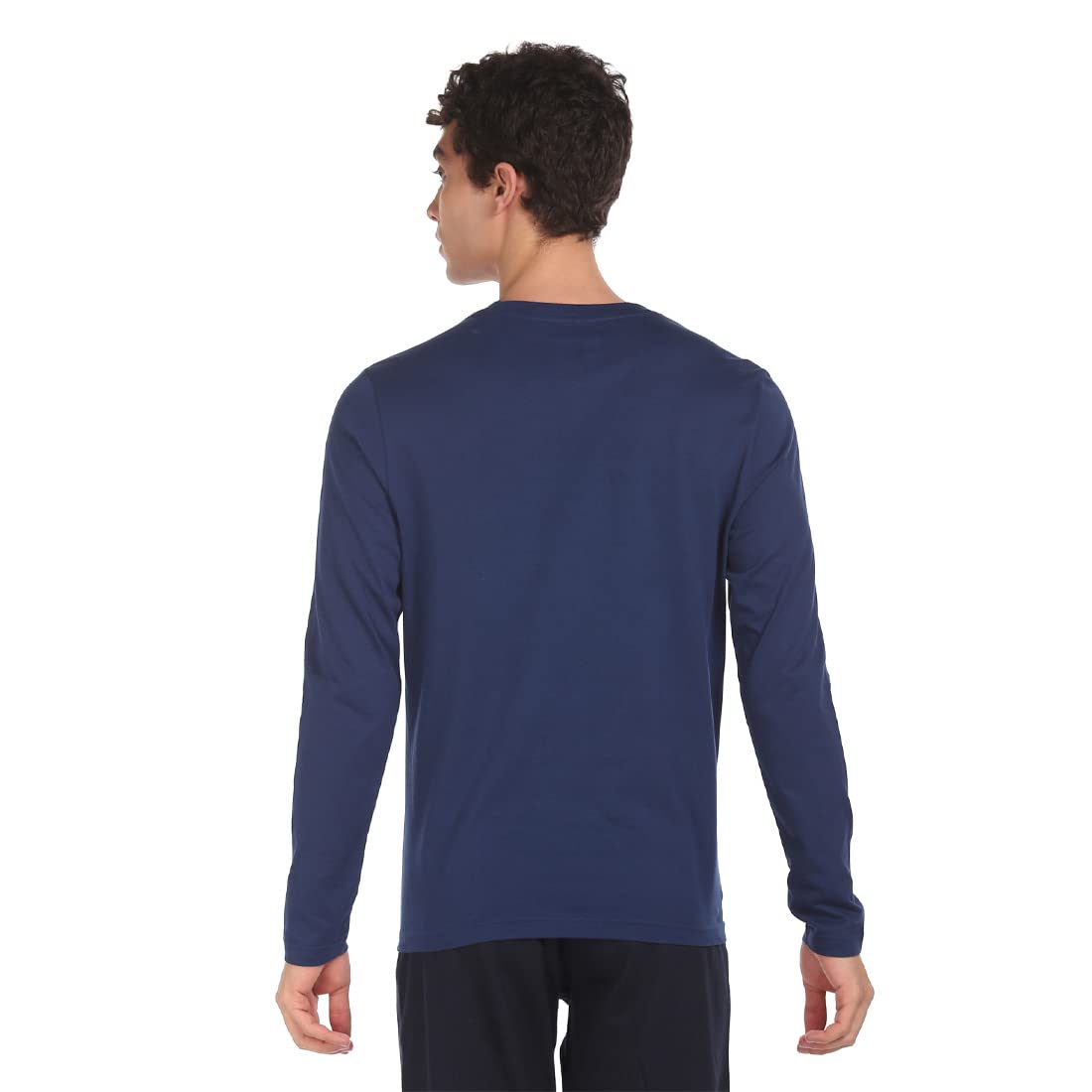 U.S. POLO ASSN. Men Pure Cotton Long Sleeve Solid I693 Regular Fit T-Shirt - Pack of 1 (Mid Blue L)