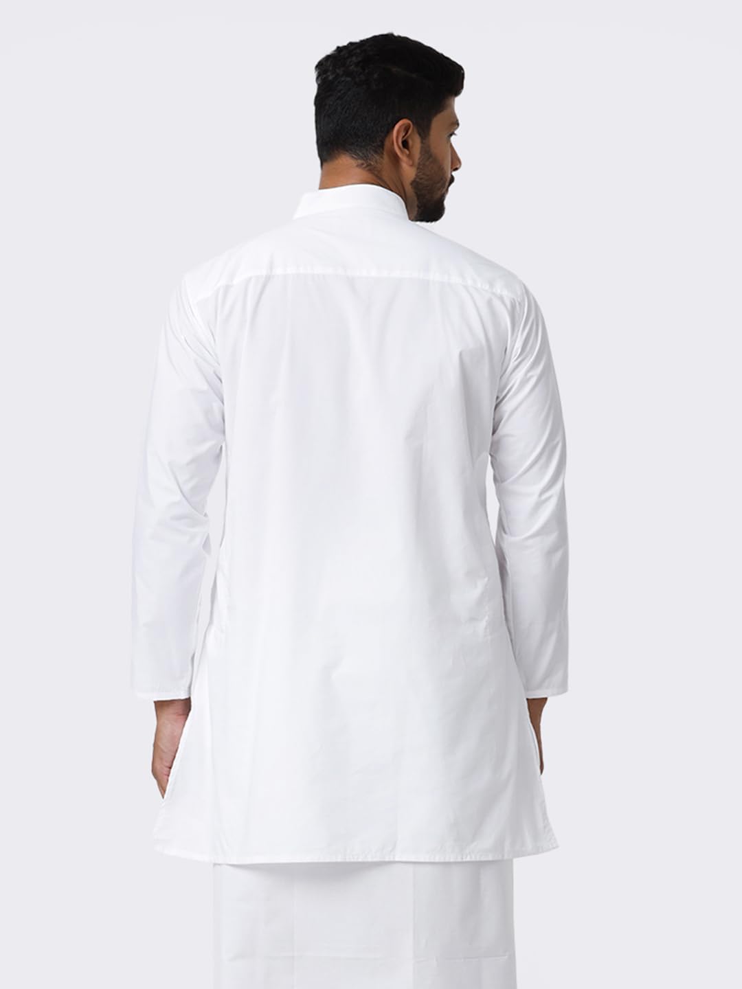 RAMRAJ COTTON White Full Sleeve Medium Length Kurta