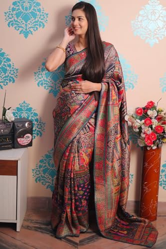 SGF11 Women's Kanjivaram Pure Soft Silk Position Printed Saree With Blouse Piece (Dark Blue)