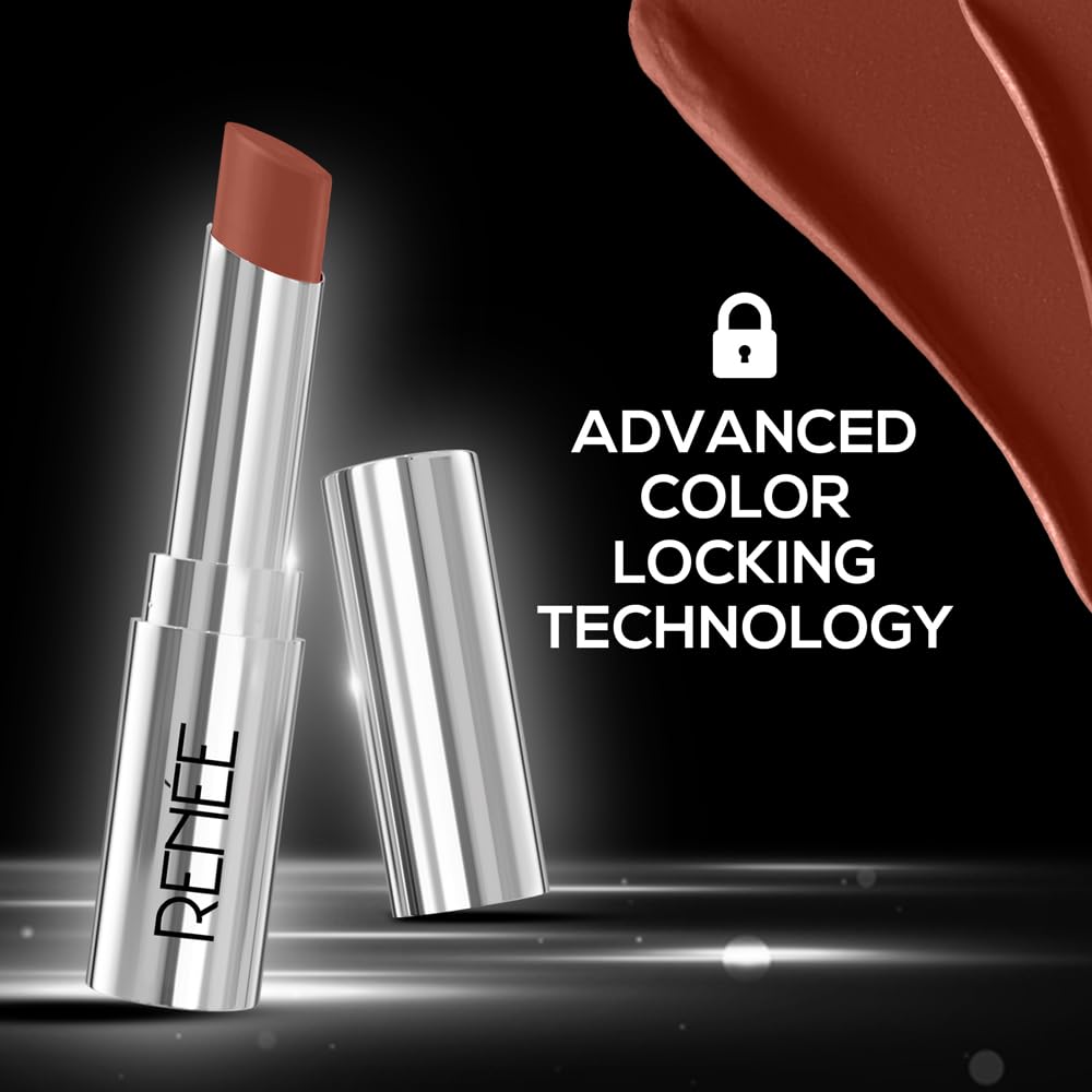 RENEE Matte Lock Lipstick - Soul, Moisturizing, Long Lasting & Weightless Formula, Intense Color Pay Off with Ultra-Matte Finish, Enriched with Avocado oil, Vitamin E, D & Beta-Carotene, 3.5 Gm