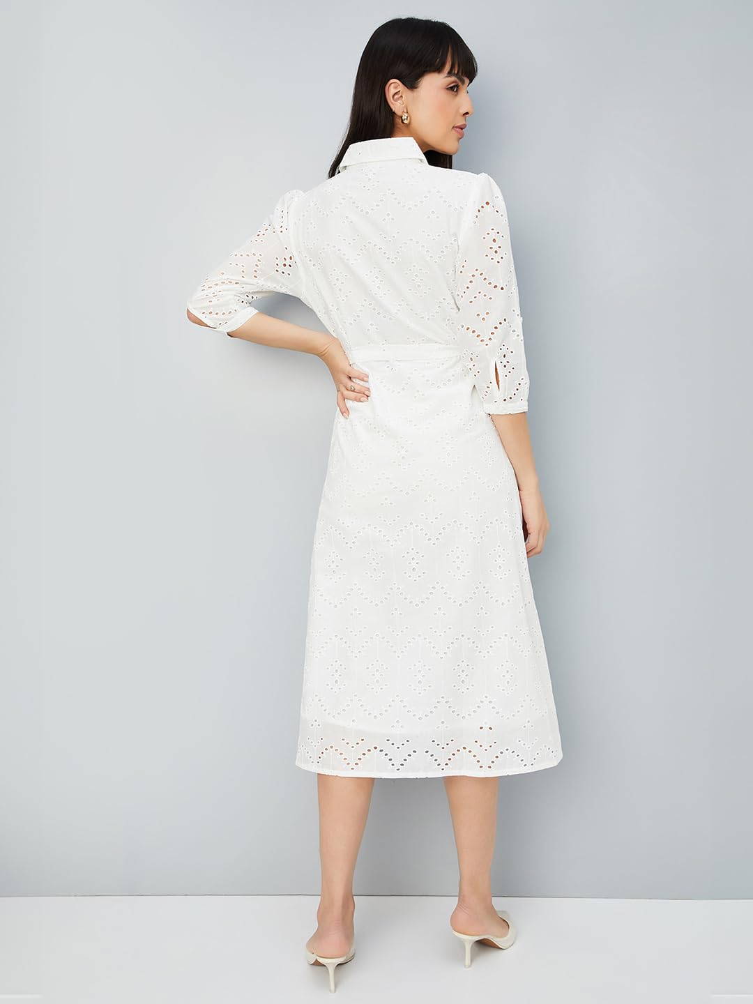 Max Women's Pure Cotton A-Line Midi Dress (DTI3701B_Ivory