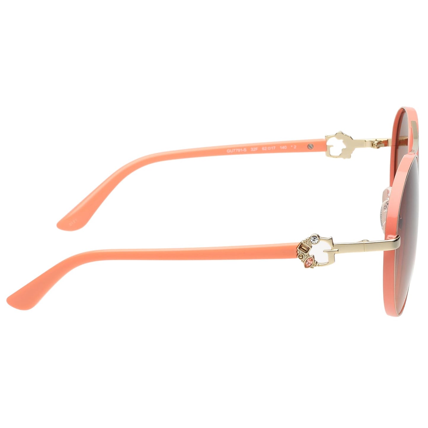 GUESS|Gold Full Frame Round Sunglasses|100% UV Protected (Uv 400) Brown Gradient Faded Lens|Women's|Large|GU7791 32F 62 S