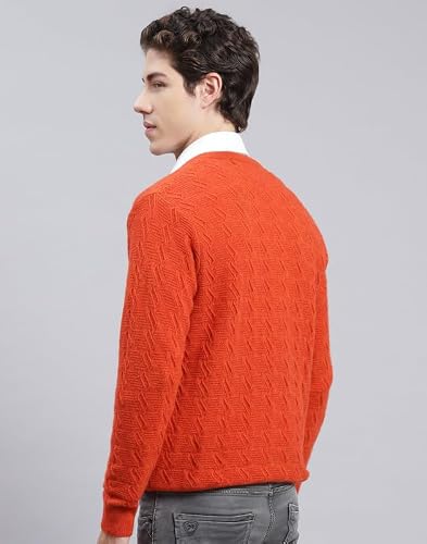 Monte Carlo Orange Mix Self Design V Neck Pullover