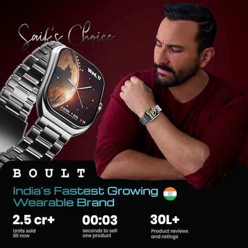 Boult Newly Launched Trail Pro Smartwatch 2.01'' 3D Curved Screen+AMOLED, BT Calling 5.3, 600 Nits Brightness, IP68, 250+ Watchfaces, 120+ Sports Modes, AI Voice Assistant, SpO2 Tracking (Chrome)
