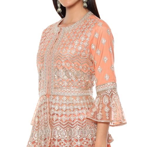 BIBA Women's Nylon Lehenga Set (SKDHO10574AW24PCH_Peach_2XL)