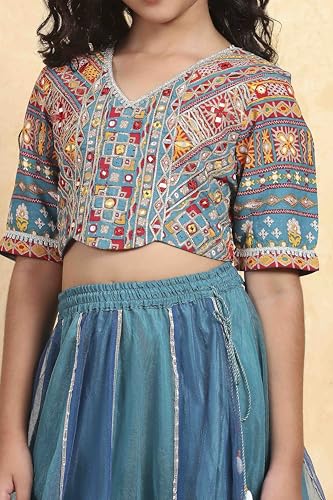 Biba Girls Blue Cotton Printed Kalidar Lehenga Set_6-7Y