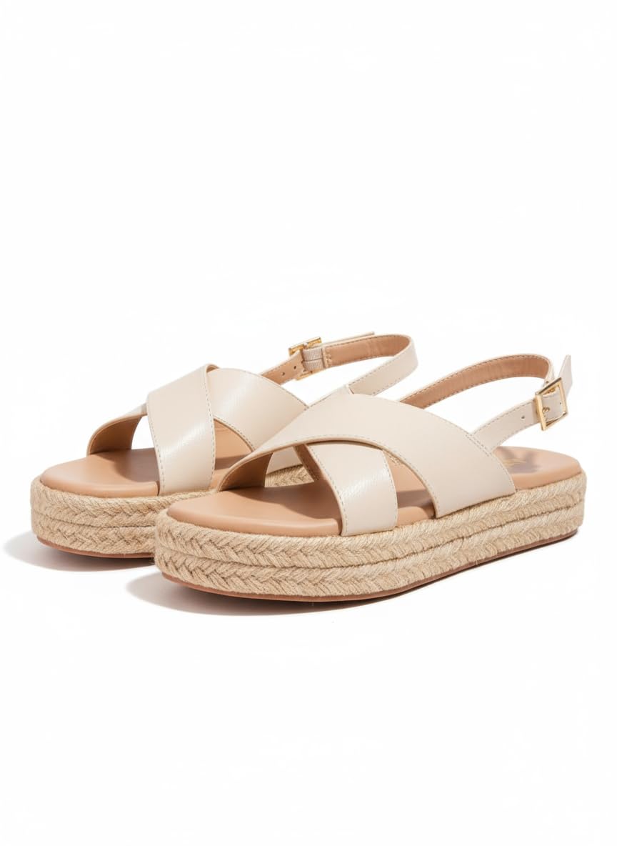 Indifeet Heels for Women Woman Stylish Wedges Sandals Ladies Latest Heel Chappals Girls Comfortable Wedge Sandal Female Fancy Platform Chappal Footwear Women’s Trendy Flatform Espadrilles Cream