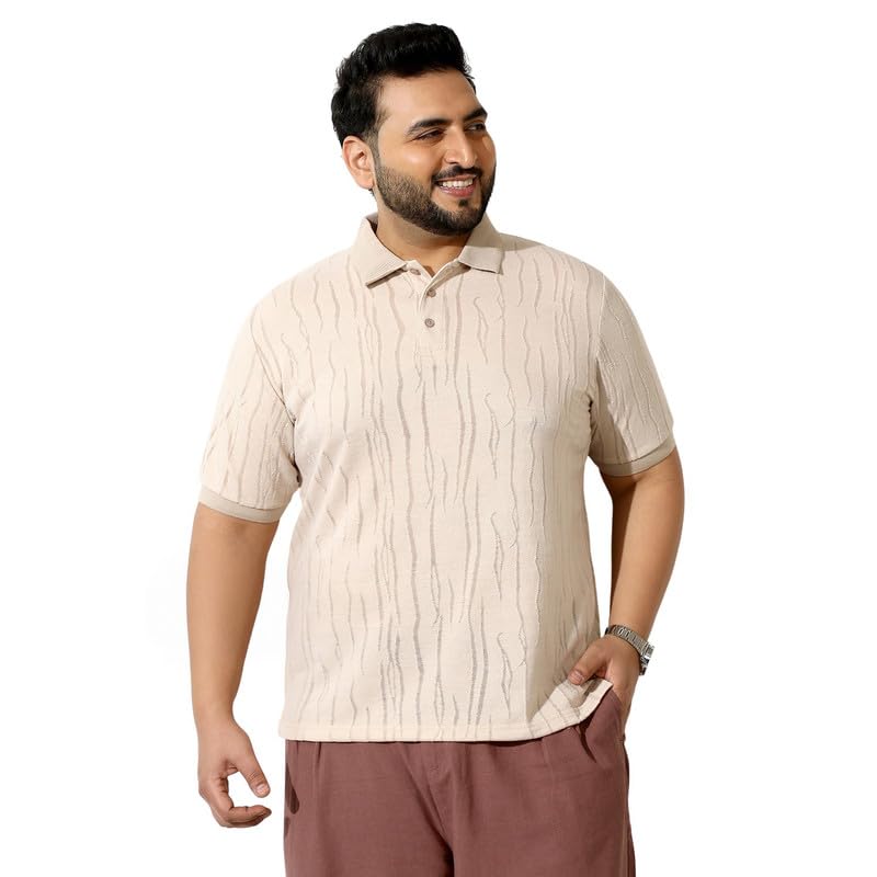 Instafab Plus Men Crevice-Jacquard Polo T-Shirt | Polo Neck, Short Ribbed-Cuff Sleeves | Half-Button, Straight Hem | Solid Jacquard Knitted Fabric for Casual & Daily White