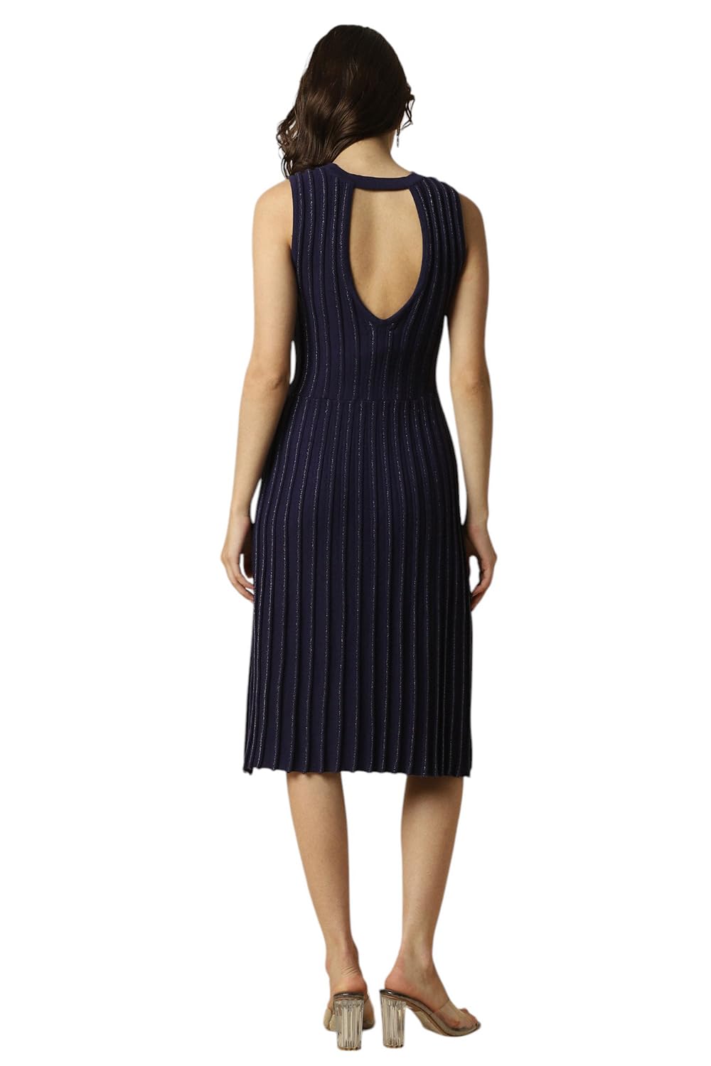 Allen Solly Women's Viscose Modern Knee-Length Dress (AHFDERGFD26172_Navy