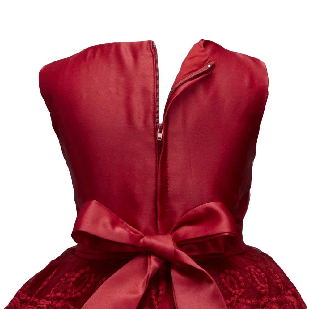 Hopscotch Girls Sleeveless Pearl Applique Party Dress In Red Color for Ages 5-6 Years