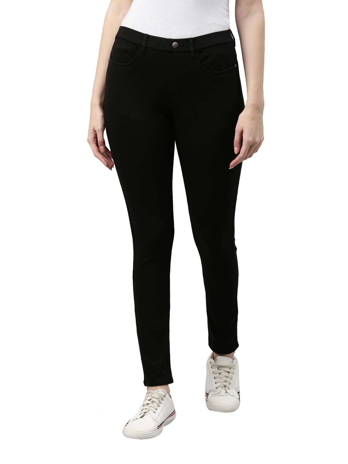 GO COLORS Women Black Mid Rise Cotton Super Stretch Premium Jegging - XL