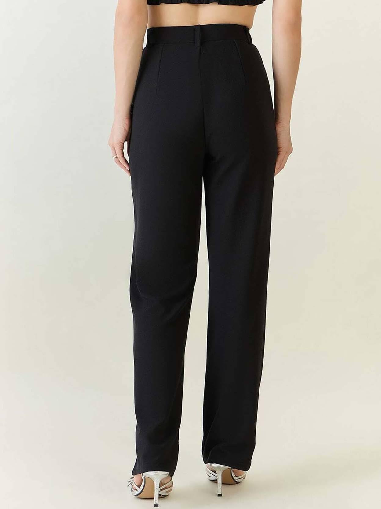 KOTTY Women Solid Polyester Blend Black Trouser (Black,30)