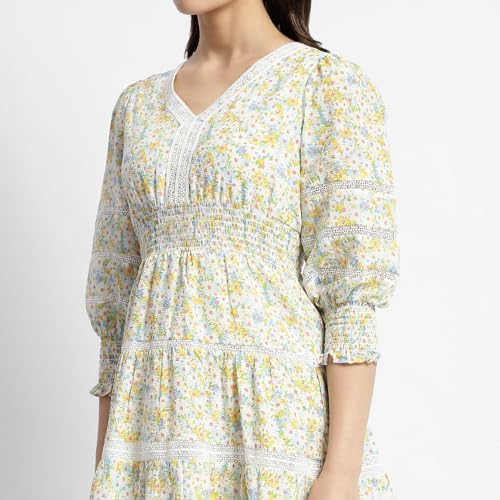 Madame Green Fit and Flare Floral Print Short Dress