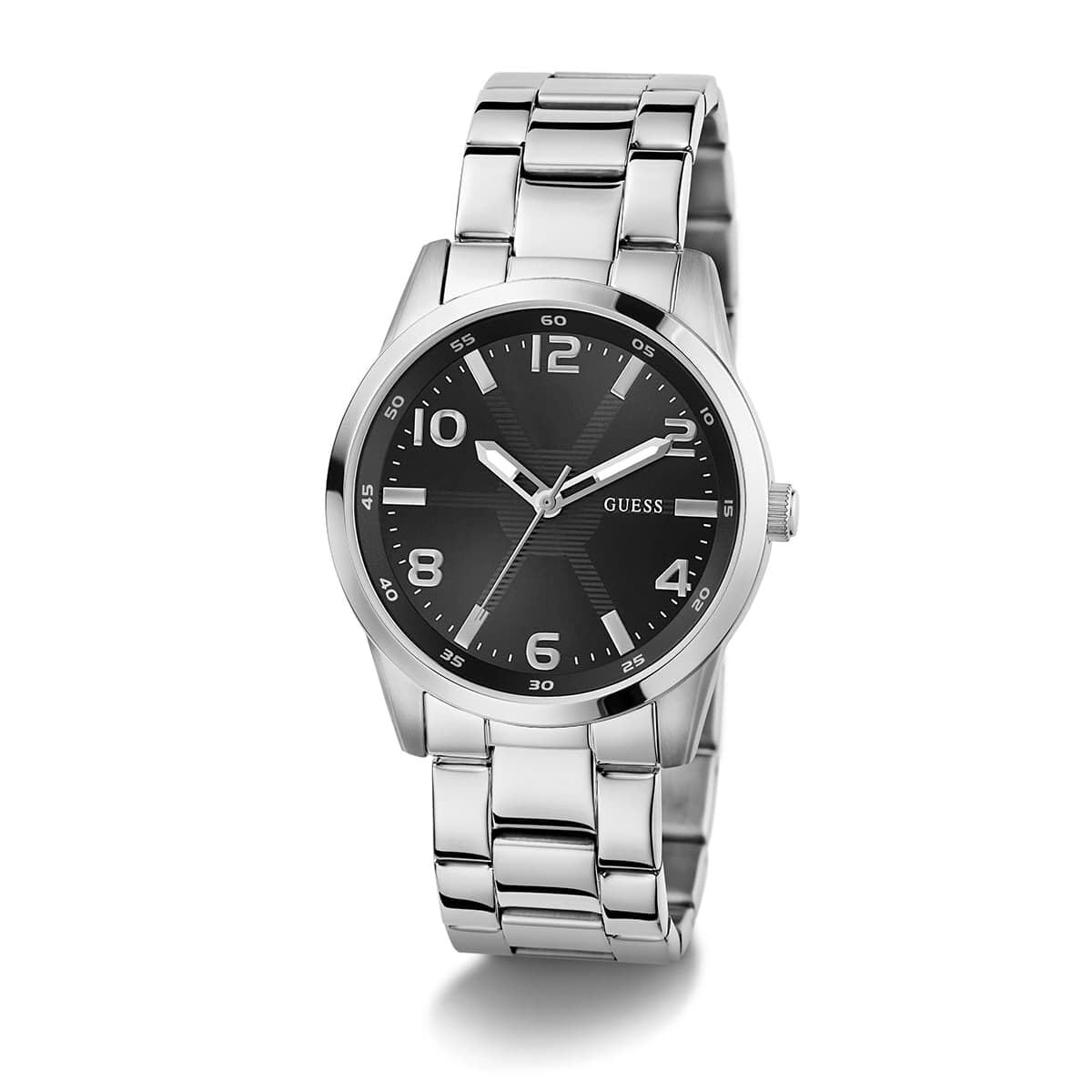 GUESS Stainless Steel Analog Black Dial Men's Watch-Gw0804G2, Band Color:Silver