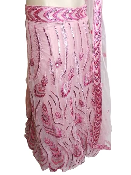 Ethnic Riwazzs - Bringing Heritage to You Women's Net & Pure Silk Embroidered Semi-Stitched Lehenga Choli with Dupatta (Pink Frill-Wedding-Bridal-Latest-Lehenga; Free Size)