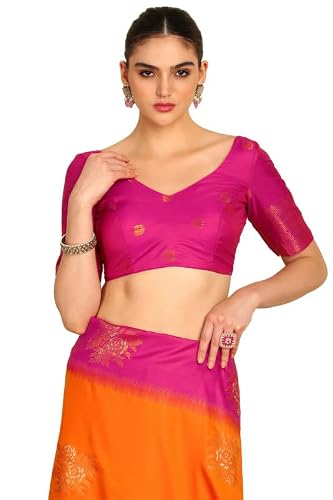 Soch Womens Orange Floral Zari Woven Design Silk Blend Saree With Tassels