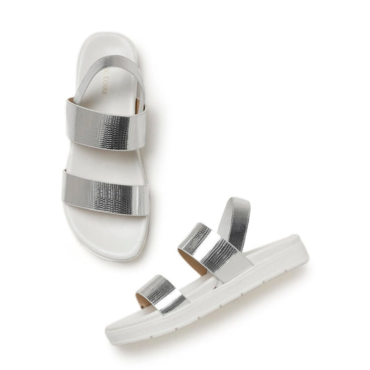 Marc Loire Women Embellished Platform Heel Fashion Sandal with Adjustable Ankle Strap (Silver, 4)