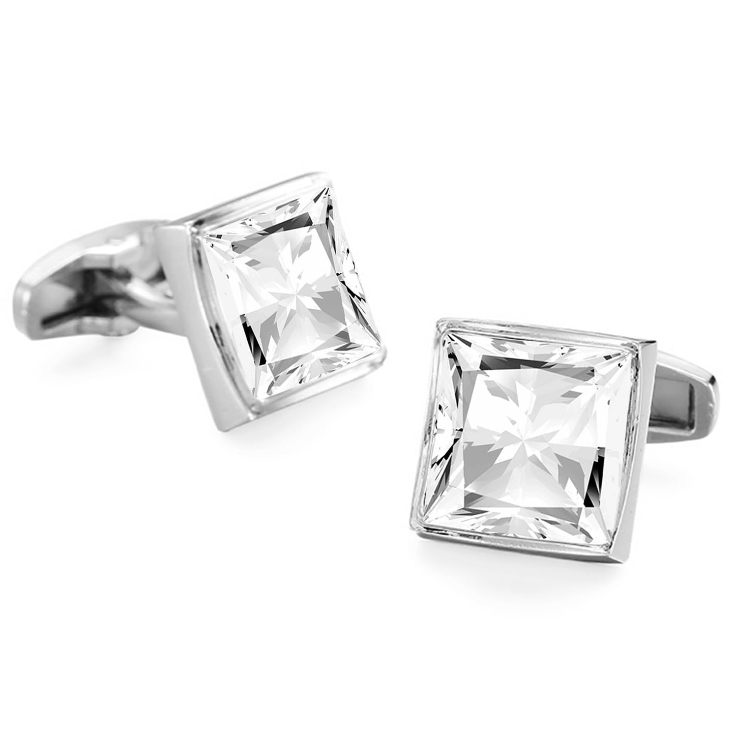 Peora Silver Plated White Crystal Cufflinks Wedding Business Accessories for Men Boys - Valentines Gift for Him