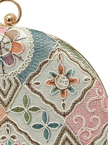 THE TAN CLAN Mughal Round Clutch for women Purses Luxury Evening Handbags for ladies with Detachable Handle