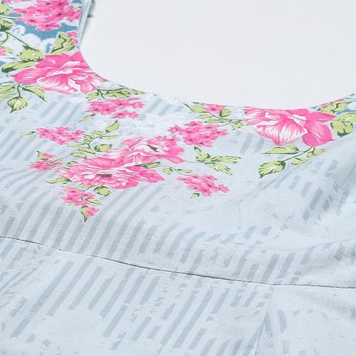 BIBA Women's Powder Blue Cotton Anarkali Kurta Churidar Suit Set_36