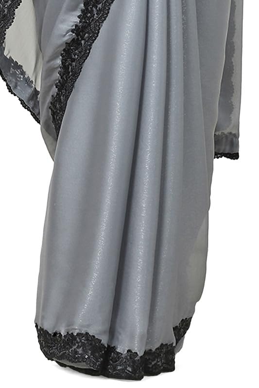 Soch Womens Grey Crepe Saree with Lace Border