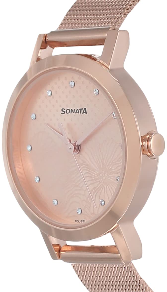 Sonata Linnea Rose Gold Dial Women Watch with Stainless Steel Strap-NR8174WM02