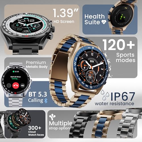 GOBOULT Mirage Smart Watch 1.39''HD Screen, Bluetooth Calling, IP67, Zinc Alloy Frame, 500 Nits Brightness, AI Voice Assistant, SpO2 Monitoring, 120+ Sports Mode (Amber Blue)