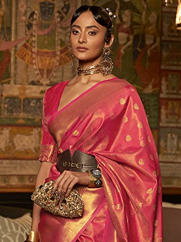 AKHILAM Women's Silk Blend Woven Design Saree With Unstitched Blouse Piece (Pink_KARNAZ256003_RJ)