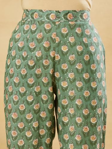 Divena Green Floral Cotton Kurta Sets With Dupatta