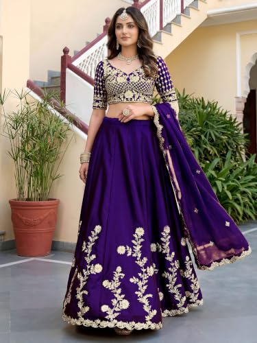 Zeel Clothing Women's Thread and Sequins Embroidered Work Silk Lehenga Choli With Dupatta (5135-Purple-Women-Lehenga-Choli-Latest; Free size) (Purple)
