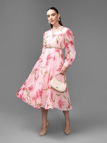 Kazo Ventura Midi Dress with Belt (Pink_M)